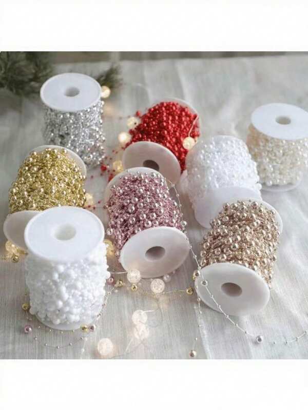 1 pieza Adorno colgante de árbol de Navidad creativo con cadena de cuentas y perlas DIY, decoración de ambiente para hotel