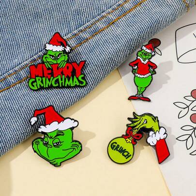 Insignia metálica del Grinch de dibujos animados, broche versátil para decorar ropa, bolsos, recuerdos de fiesta de Navidad