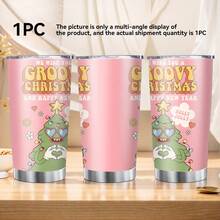 1 cană auto izolată din oțel inoxidabil, de 20 oz, imprimată cu un model de inimă cu brad de Crăciun și un model de litere englezești, decorată cu inimioare și flori, poate fi folosită în mai multe scene, o alegere bună pentru uz personal sau pentru a fi oferită cadou, de Crăciun sau de ziua de naștere.