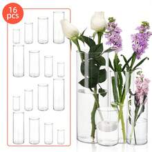 透明玻璃婚礼烛台，直筒玻璃花瓶，耐热，适用于香薰蜡烛、水培植物、烛光晚餐，营造室内氛围，适合婚礼、家庭聚会、派对、告白、桌面装饰 - 彩色 - 查看 4