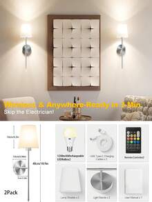 2 luminárias de parede recarregáveis, lâmpadas removíveis e com controle remoto, cores RGB ajustáveis e 3 temperaturas de cor, luzes de parede sem fio para sala de estar, quarto, cabeceira, escadas, iluminação interna