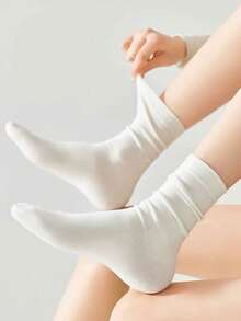 1/5/10 Pairs Women Simple Basic White Postpartum Socks, Ins Style European And American Casual Daily Wear - White - View 4