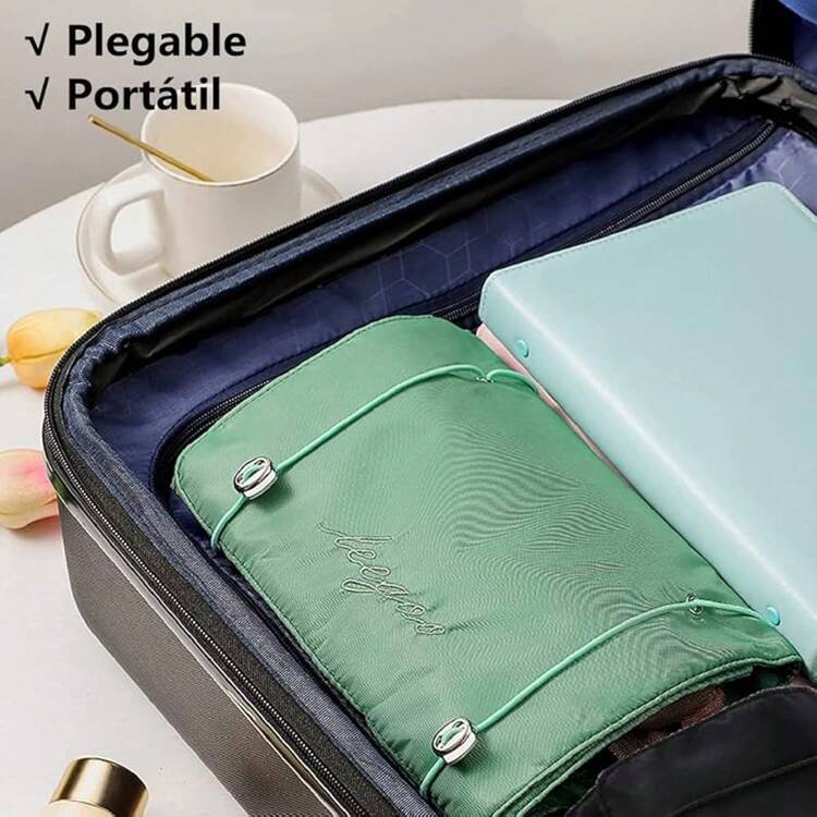 Bolsa de Maquillaje Plegable de Viaje Enrollable, Bolsa de Cosméticos 4 en 1 Desmontable Multifuncional, Bolsa de Aseo de Viaje Enrollable para Mujer con 4 Bolsas Desmontables de Malla, Colgante - Verde - Añade 4