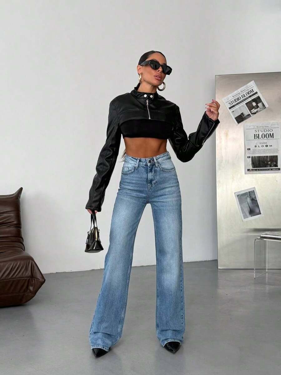 SQUALO Chocolate Brown High-Waisted Wide Leg Jeans