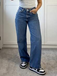 MYOURSA Quần jeans ống đứng dáng suông phong cách vintage rách nhẹ dành cho nữ, thích hợp cho mùa xuân. - Rửa tối - Xem 3