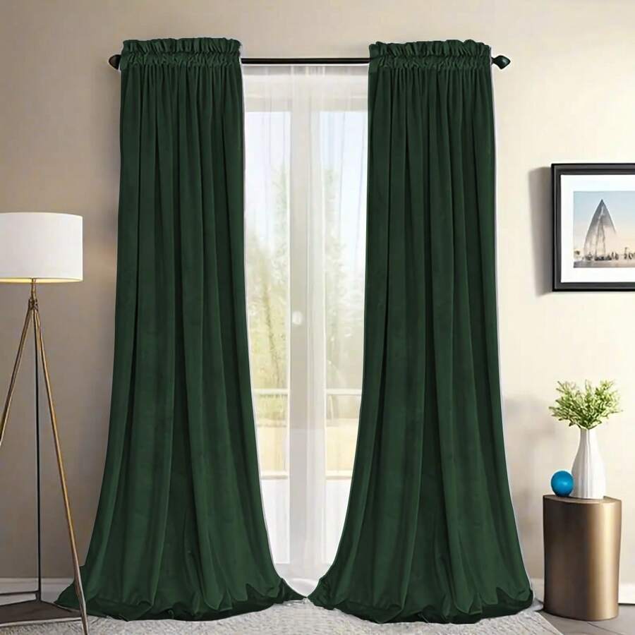 1 Pack Velvet Blackout Curtains, Olive Green, Rod Pocket Top, Soft & Smooth, Wrinkle Resistant, Soundproof, Privacy Protection, Washable, Luxury Home Decor For Bedroom, Bathroom, Living Room, Office, Party, St. Patrick's Day, Christmas, 200gsm