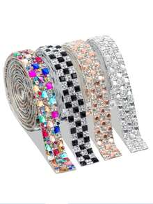 4/1Piece Self-Adhesive Sparkling Diamond Ribbon Set, 4/2 Yards Total - Crystal Embellishments For Diy Crafts, Clothing, Phone & Party Accessories