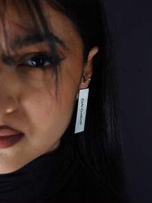 1 Pair Elegant Gold Cross Earrings, Cross Symbol Earrings, Signature Gold Earrings, Daily Jewelry, Original Design Earrings, Customized Jewelry, Reverse Design, Personalized Name Custom Earrings, Reverse Style, Rectangular, Abstract Design Style - Style 2 - View 4