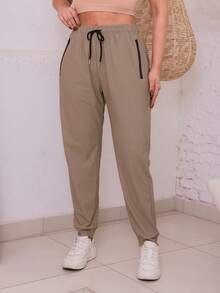 Women's Simple Knot Pocket Drawstring Pants - Beis - Ver 5