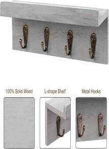 HRONRAD Rustic Key Holder For Wall, Farmhouse Wall Shelf With 4 Hooks, Wall Mounted Key Racks, Wooden Mail Organizer With Hooks For Entryway (Brown) - MàuE - Xem 4