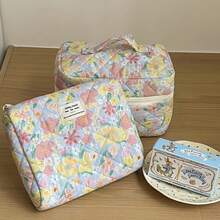 Bolsa de maquillaje con estampado de flores y animales de dibujos animados, de tela suave, de gran capacidad y portátil, con cierre de cremallera, elegante y hermosa para mujeres, para necesidades diarias y viajes - Multicolor - Ver 15
