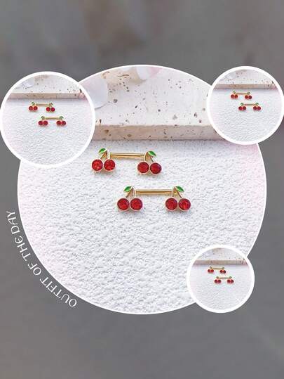 2 Stücke modische & niedliche Kirschblüten Edelstahl Brustpiercings für Frauen