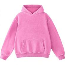 FAIABLE Mens Hoodies Oversized Unisex Wash Hoodie Heavyweight Fleece Vintage Cotton Sweatshirt Men Women Streetwear - 淺粉色 - 查看 1