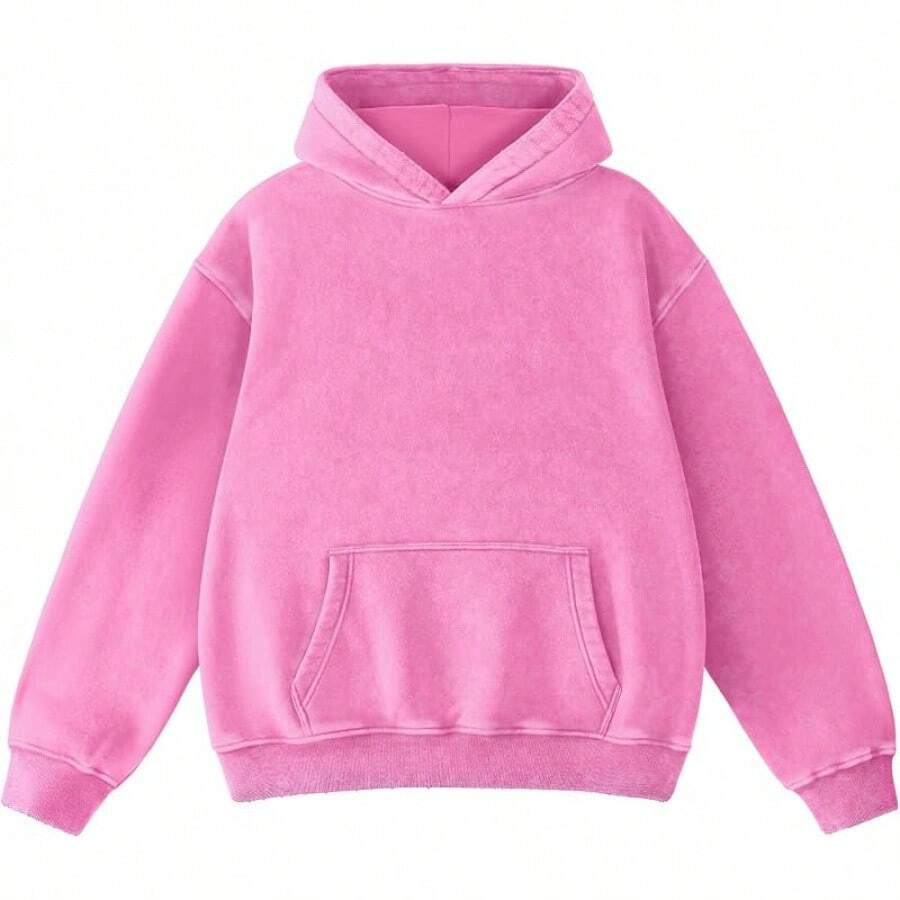 FAIABLE Mens Hoodies Oversized Unisex Wash Hoodie Heavyweight Fleece Vintage Cotton Sweatshirt Men Women Streetwear - 淺粉色 - 查看 1
