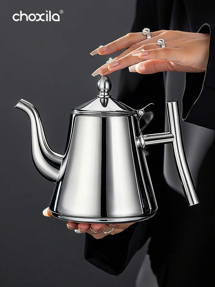 choxila 1pc Stainless Steel Teapot With Infuser, Insulated Coffee Pot, Water Pot, Coffee Kettle, Boiling Tea Kettle, For Home, Hotel, Cafe, Restaurant