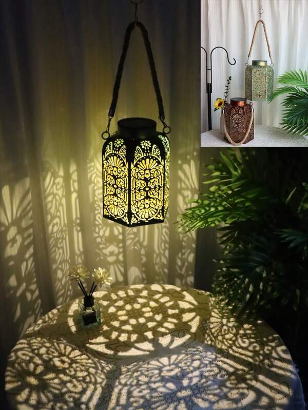Outdoor Hollow Waterproof Solar Garden Lantern Iron Art Atmosphere Balcony Yard Retro Decorative Hanging Light