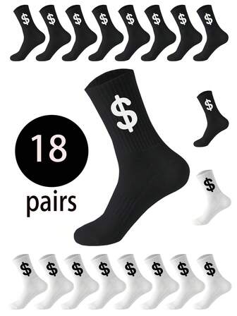 10/18 Pairs Men's Personalized Mid-Calf Socks, Fashionable Couple Socks, Stylish Casual Long Socks, Comfortable Sports Mid-Calf Socks, Moisture-Wicking Soft Breathable (Functional) Fabric Socks For Men And Women, Suitable For Spring, Summer, Autumn And Winter, High-Quality