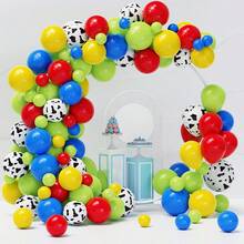 122pcs Theme Balloon Arch Set, Red, Blue, Yellow Balloons Including Cow Pattern Balloons, Suitable For Boys, Girls Story Theme Party, Birthday Party Decoration - Multicolor - View 1