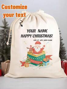 1 pièce Sac de rangement personnalisé Père Noël, texte personnalisé, sac cadeau de Noël personnalisé, grand sac en canevas de Noël avec cordon, sac cadeau de fête en canevas de style spécial, trois tailles au choix, parfait pour la décoration de Noël et les cadeaux de Noël, Makezbright Cadeaux personnalisés, Cadeaux drôles du Père Noël, Ornements personnalisés