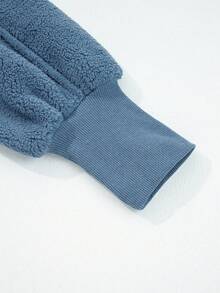 Acelitt Winter Women's Solid Color Plush Off Shoulder Bat Sleeve Patchwork Casual Round Neck Sports Shirt