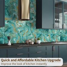 MX    50Pcs Peel And Stick Backsplash Wall Tile For Kitchen Bathroom Laundry Room 5.9"X5.9" Turquoise Marble - 綠松石大理石 - 查看 3