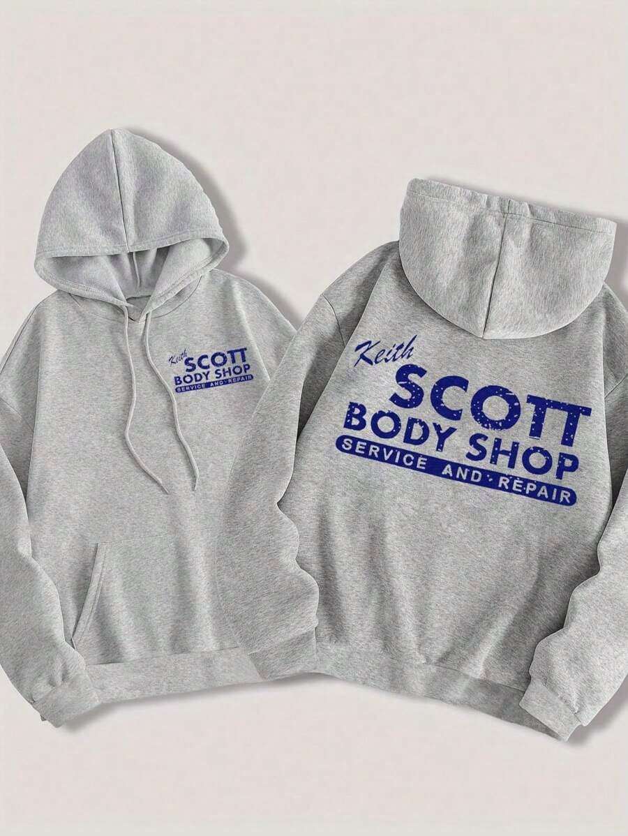 Winter Clothes For WomenWomen Oversized Casual Keith Scott Grey Hooded Sweatshirt With Letter Print, Suitable For Party And Gathering Graduation,Back To School,Graduation,Teacher,Back To School Pullover FallLoose And Comfortablechristmas Outfit Women Thanksgiving - Grey - View 1