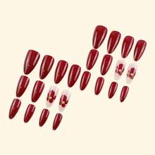 Halloween Top-Loved Handmade Press-On Nails |   Red Floral & Rhinestone Accents (24 Pieces)