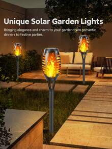 4pcs Outdoor Solar Torch Lights, Solar Path Lights, Solar Lawn Lights, Solar Garden Lights, Solar Flame Lights, Solar Lighting, IP44 Waterproof Ambient Lights, Suitable For Courtyards, Villas, Sheds, Gardens, Terraces, Parties, Picnics, Halloween Festivals, And Other Lighting Applications. - 黑色 - 查看 7
