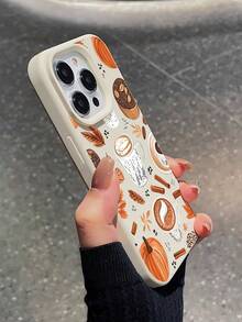 1pc Fashionable Autumn Pumpkin Graphic Liquid Soft Edge Phone Case, Compatible With IPhone 16/16Pro/16Plus/15/15ProMax/15Pro/11/12/13/14ProMax/12Mini/13Mini/11Pro/11ProMax/12Pro/12ProMax/13Pro/13ProMax/14Pro/14ProMax, Creative Premium Feeling - Multicolor - View 4