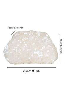 New Handmade Bling Bling Sequin Evening Clutch Bag, Fashionable Clasp Dumpling Bag For Formal Events - Apricot - View 4