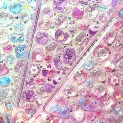 1 件卡通 3D 浮雕钻石贴纸，卡通动物自粘贴纸，适用于剪贴簿和文具装饰，工艺贴花适用于 DIY 项目和办公用品