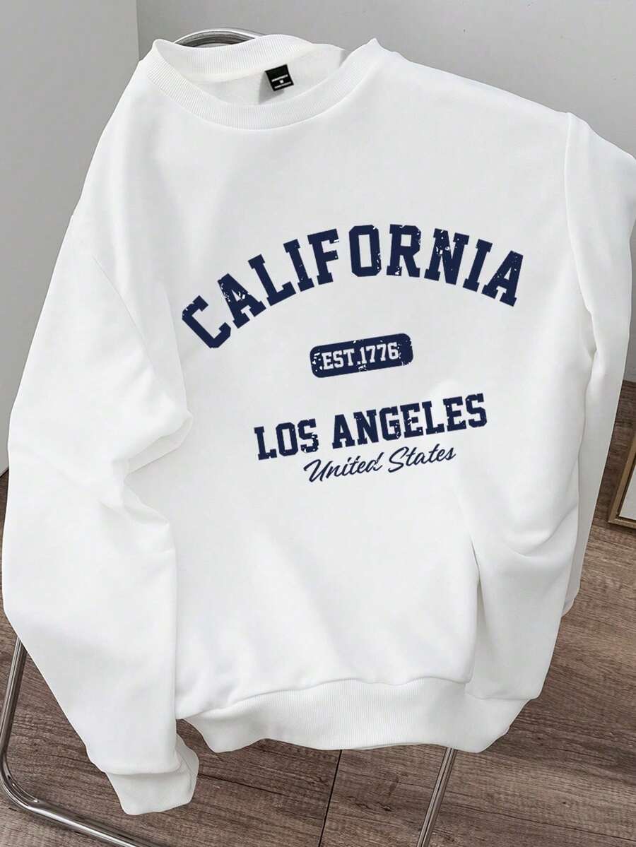 Sudadera holgada para hombres cuello redondo manga larga diseño gráfico letras urbanas en blanco regalos amigos esposo novio vuelta al cole - Blanco - Ver 1