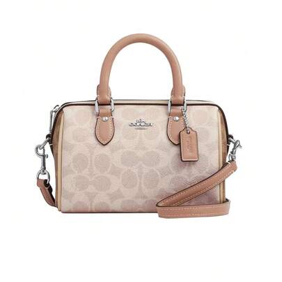  COACH 女士波士頓包枕頭包女包肩包斜挎包手提包沙黃色拼色生日禮物送女友送媽媽聖誕禮物生日禮物