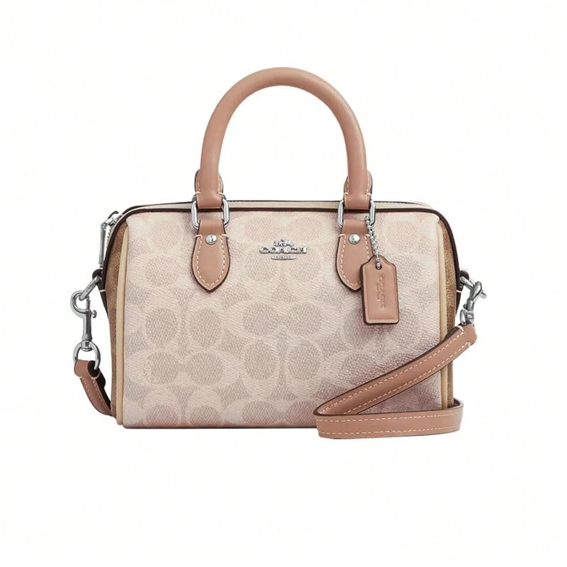 COACH 女士波士頓包枕頭包女包肩包斜挎包手提包沙黃色拼色生日禮物送女友送媽媽聖誕禮物生日禮物