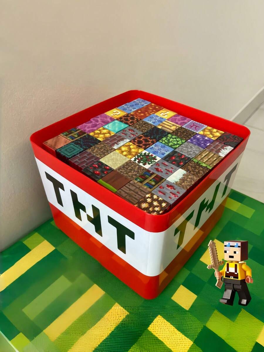 1 pezzo Scatola di immagazzinaggio stile Minecraft fai-da-te, scatola regalo di Natale, forniture per feste di Pixel Miner, adatta per conservare oggetti personali, decorazione per feste di Pixel Miner, decorazione per feste di compleanno, Natale, organizzazione di camera, auto e scrivania d'ufficio