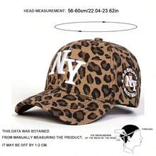 1pc Women's Leopard Print Baseball Cap NY Logo, New York, Outdoor Adjustable Sun Protection Casual Hat, Suitable For Spring, Autumn Trips, Beach, Party - Brown - View 3