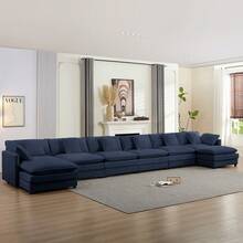 Puremind Modern 217.3'' Oversize U-Shaped Modular Sectional Sofa With 2 Ottomans,8-Seat Cloud Couch, Modern Chenille Sofa Sleeper Deep Seat Couches - 藏蓝色 - 查看 1