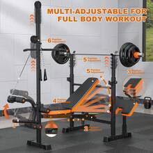 GIKPAL 800lbs 8-In-1 Adjustable Weight Bench Set With Lat Pull Down, Leg Extension And Leg Curl, Chest Fly And Preacher Curl Workout Bench Multi-Function Strength Training Bench Press Exercise Equipm - Orange - View 3