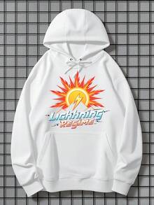Solar Surge Hoodie - Long Sleeve, Knit Fabric, Relaxed Fit, Full Size, Fashionable Graphic Print, Perfect For Casual Outings And Daily Wear,Fall Hoodies,Men's Fall Clothes,Street Wear,Halloween,Mens Hoodies,Y2k Clothes,Jesus Hoodie,Thanksgiving Day,Nightmare Before Christmas,Christmas - 白色 - 查看 1