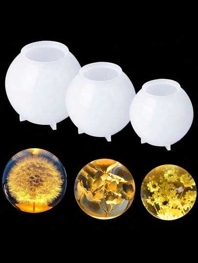 Set de 3 moldes de bola de cristal de resina, molde de silicona esférico de resina epoxi DIY 3D sin costuras, molde de silicona para fundición de resina esférica, decoración del hogar, preservación de flores. Alta adaptabilidad, compatible con diferentes escenas de producción como adornos y ornamentos.