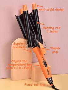 CRASTS Ferro de Ondular 3 em 1, Controle de Temperatura, Onda Grande, Cachos Grandes, Ondulação a Água, Laranja