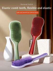 Brosse à cheveux à long manche en feuille de bananier - Pour démêler et lisser les cheveux longs, soins du cuir chevelu avec des dents arrondies, accessoires capillaires essentiels pour les voyages et les salons