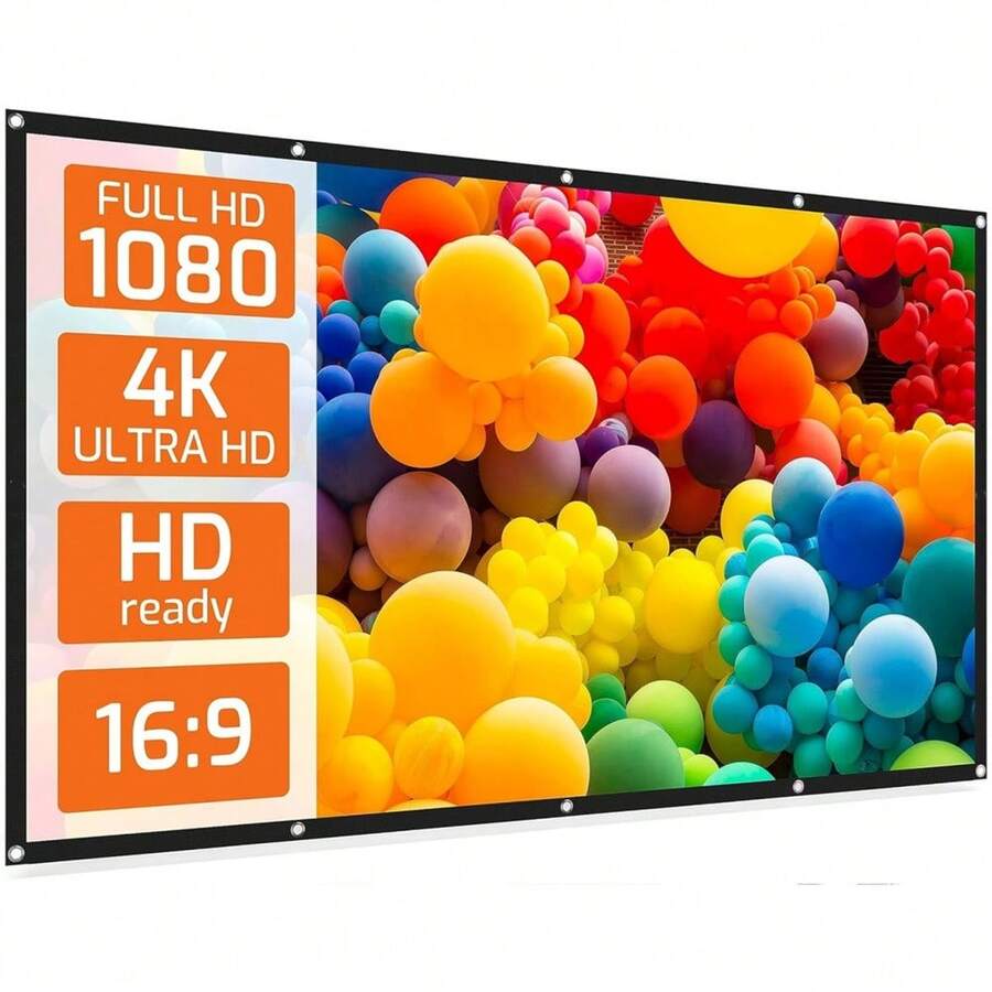 120 Inch Portable Projector Screen, Indoor Outdoor Projection Screen, 16:9 4K HD Wrinkle-Free Foldable Cinema Screen, Double-Sided Projection Suitable For Home Theater (With Hooks) - View 1
