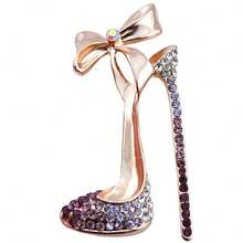 1 pieza Broche de lazo con rhinestones elegante, accesorio de moda con diseño de tacón alto adecuado para trajes, cárdigans y chales de mujer, adornado con rhinestones brillantes