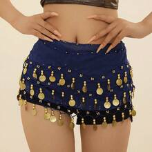1pc Women's Multi-Color Portrait Metal Cloth Waist Skirt, Decorative Belly Dance, Slightly Dirty Positioning Suitable For Stage Performance, Christmas Gift For Friends - Blue - View 2