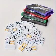 28pcs Premium Red & Black Plastic Dominoes & Ludo Game Set, With PVC Storage Box, Classic Board Game For Indoor, Outdoor, Camping, Travel, Family Game Night, Holiday Gift, Social Gathering, Birthday, New Year, Valentine's Day, Thanksgiving, Party, Best Gift For Friends