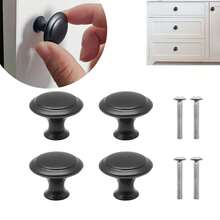 4 Peças Maçanetas e Puxadores de Móveis de Cozinha Foscos com Parafusos, Maçanetas Redondas Pretas Modernas para Cômoda, Puxadores de Gaveta, Maçanetas de Armário de Banheiro, Puxadores de Porta para Cômoda, Cozinha, Closet, Guarda-Roupa, Armário