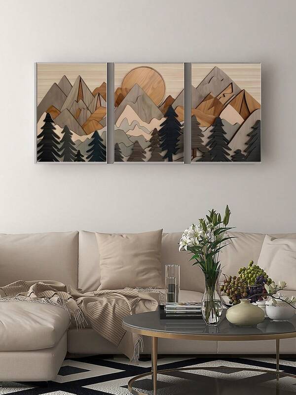 3 Pieces Mountain Posters Forest Art Paintings Natural Scenery Hanging Pictures Landscape Wall Arts Rustic Wall Artwork Modern Wall Prints Kitchen Wall Decor Living Room Decoration Stuff No Frame