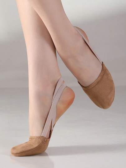 绒面半趾鞋，半底舞蹈鞋，啦啦队韵律体操鞋，芭蕾舞袜鞋，旋转鞋，硅胶松紧带，防滑