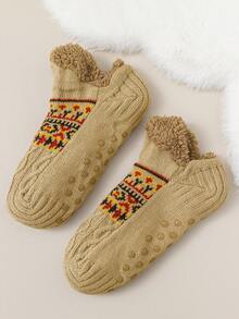 1Pair Of Men's And Women's Comfortable Knitted Slippers Socks - Anti-Slip, Warm Wool-Lined Home Socks, Geometric Pattern, Couple Socks - Multicolor - View 25